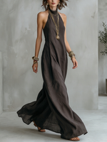 Minimalist Solid-color Halterneck Loose Maxi Dress