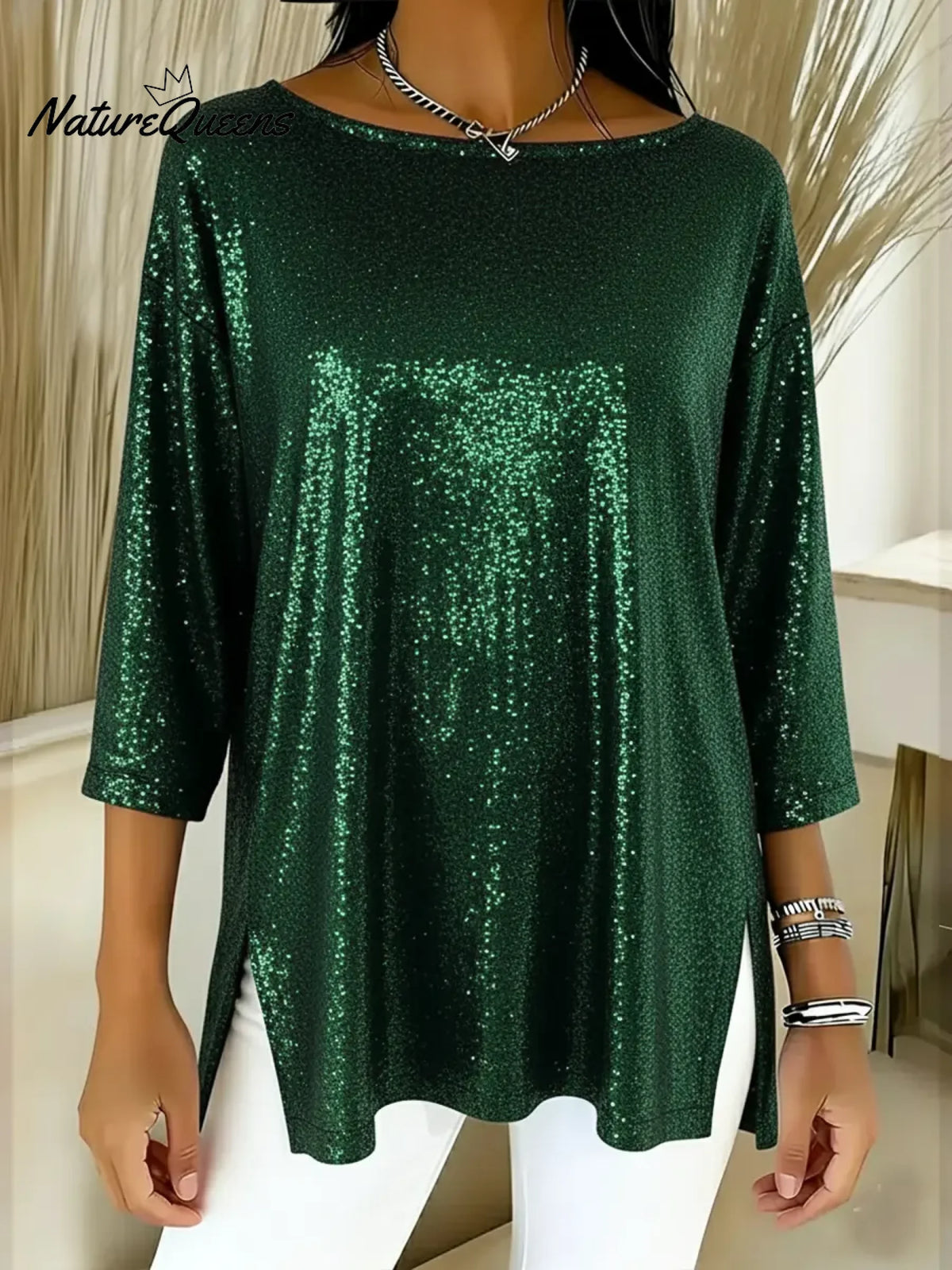 Women's Sparkly Christmas Round-neck Top