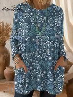 Women's Vintage FlowerArt Pattern Art Print Casual Cotton Knitted Sweater