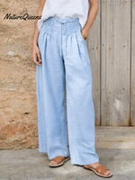 Women's Solid Color High-waisted Pleated Casual Loose Cotton And Linen Wide-leg Pants
