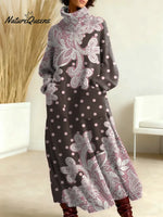 Women's Vintage Lace Flower Pattern Art Print Casual Cotton Knitted Dress