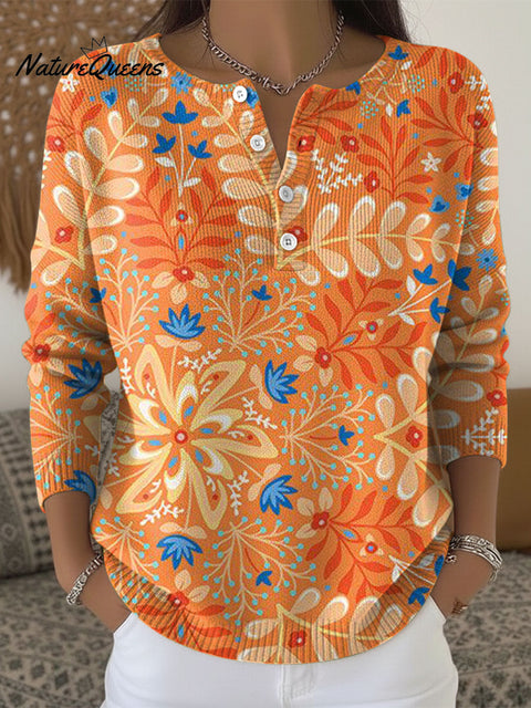Women's Multicolor Flowers Pattern Art Print Buttoned Cardigan Sweater