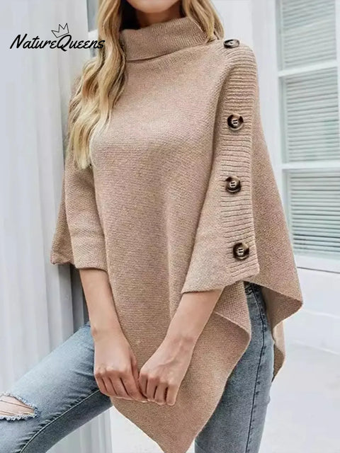 Women's Solid Color Turtleneck Three-quarter Sleeve Casual Loose Knit Top