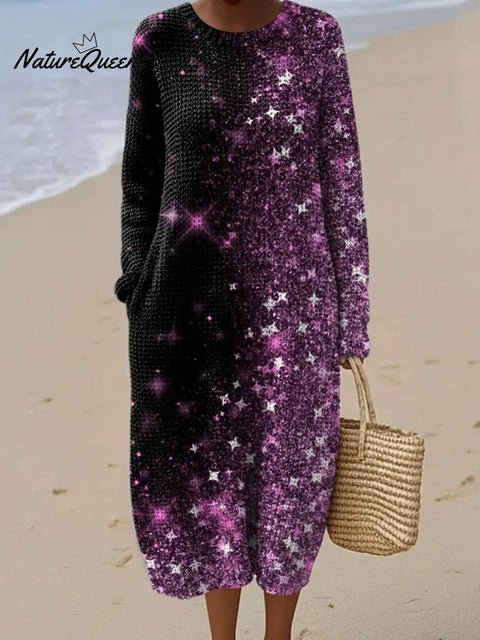 Women's Shiny Gradient Pattern Art Print Casual Cotton Knitted Dress