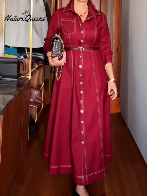 Women's Casual Long-Sleeved Cotton Shirt Dress