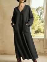 Casual V-neck Pocket Denim Cotton Dress