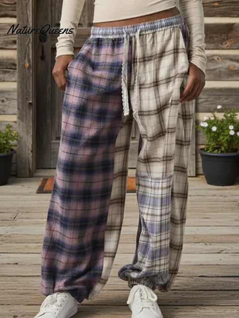 Women's Plaid Casual Loose Cotton Pants