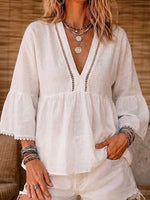 Women's Simple V-neck Cotton And Linen Top