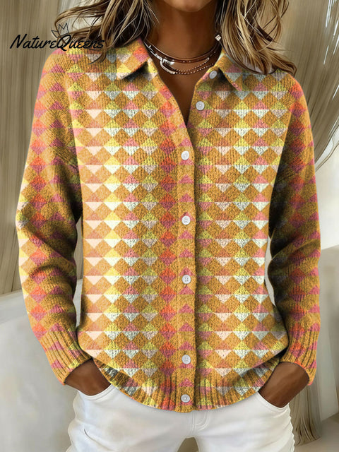 Women's Geometric Abstract Stripe Pattern Art Print Cowl Neck Sweater