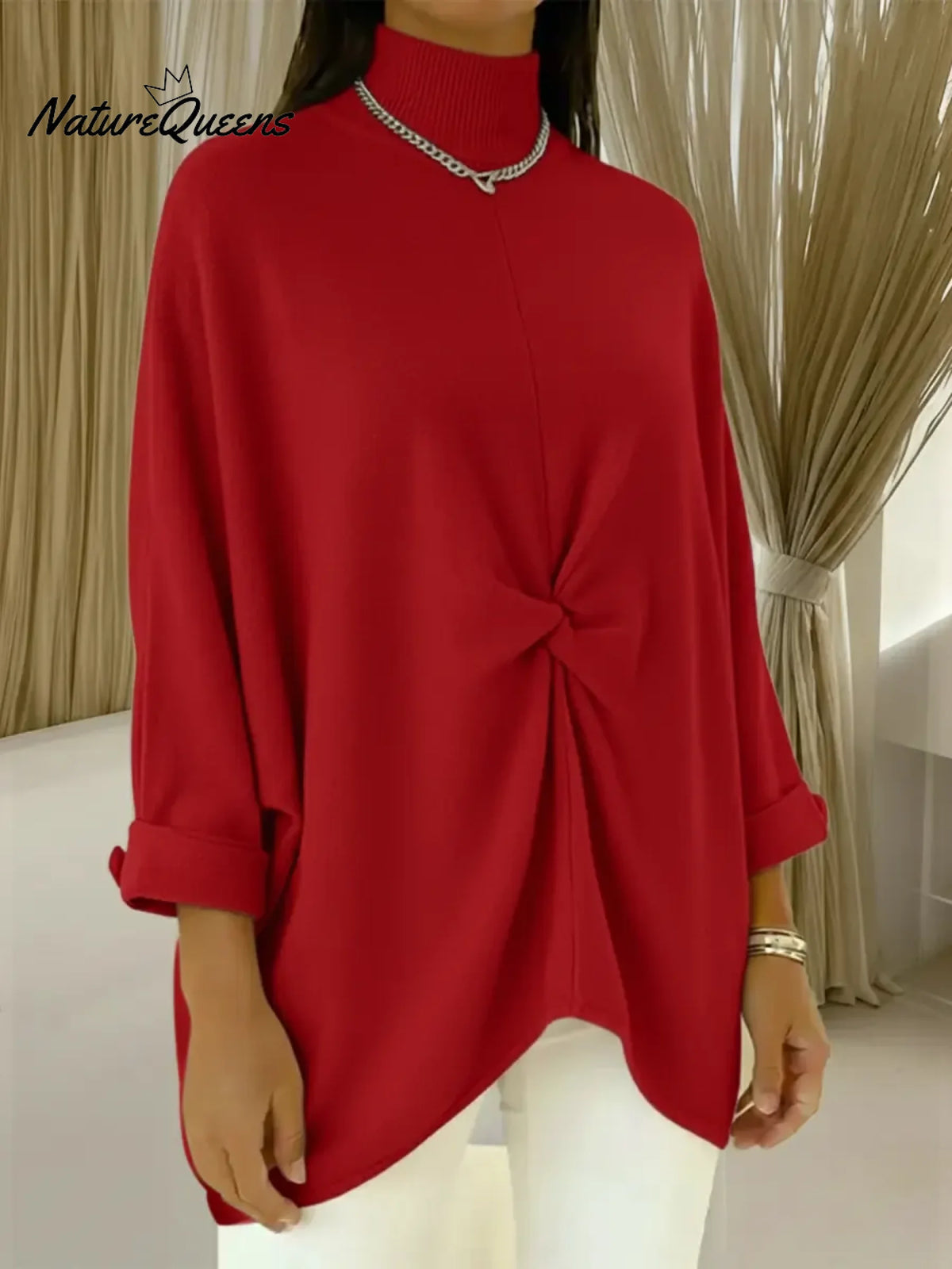 Women's Cozy Loose Asymmetrical Hem Pullover Sweater