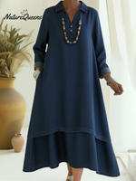 Casual Polo Collar Double-layered Hem Denim Dress