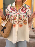 Casual And Comfortable Floral-print Linen And Cotton Shirt