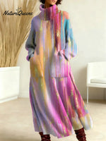 Women's Vintage Gradient Art Print Casual Cotton Knitted Dress