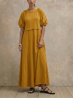 Vestido midi maxi de manga corta con corte relajado y mangas raglán, vestido casual de verano con vuelo y corte en A de color liso.