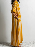 Loose-fit Casual Striped Linen-cotton Shirt Dress