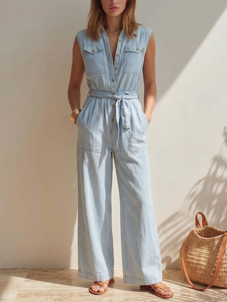 Women's Minimalist Casual Denim Jumpsuit