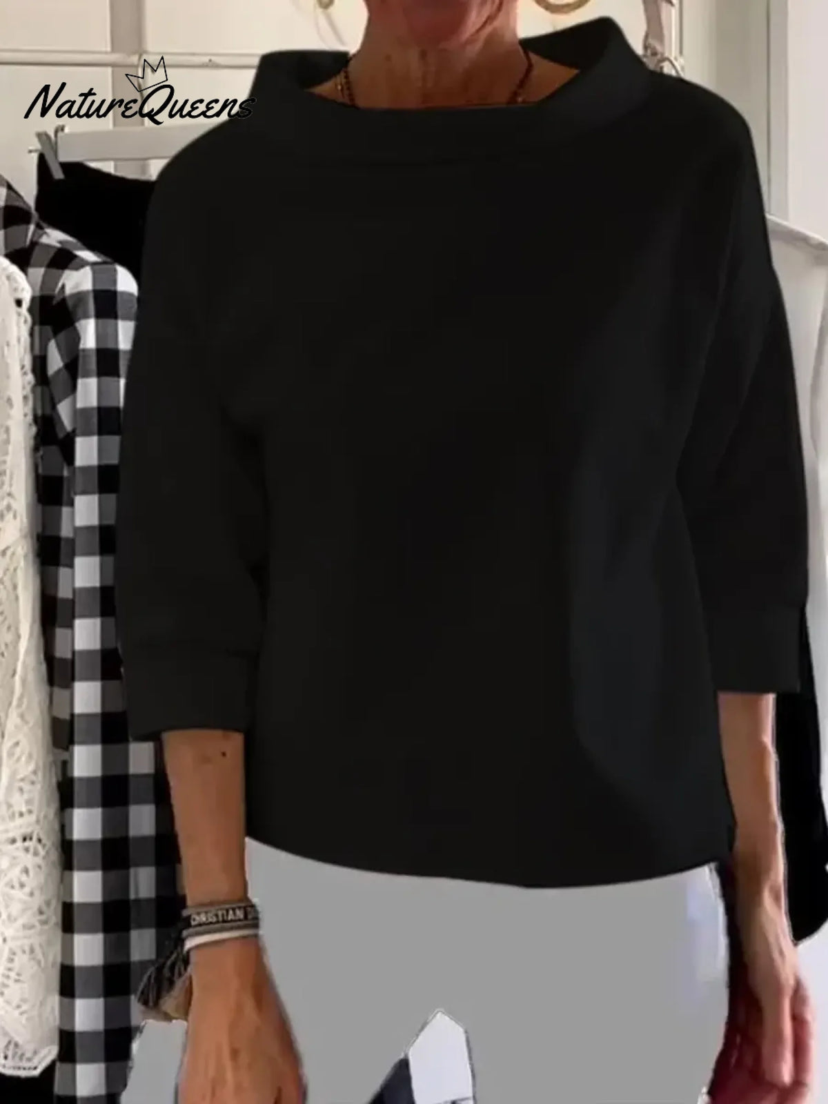 Women's Solid Color Stand Collar Long-sleeved Casual Loose Cotton Shirt