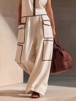 Casual Loose-fitting Color-blocked Workwear Jumpsuit