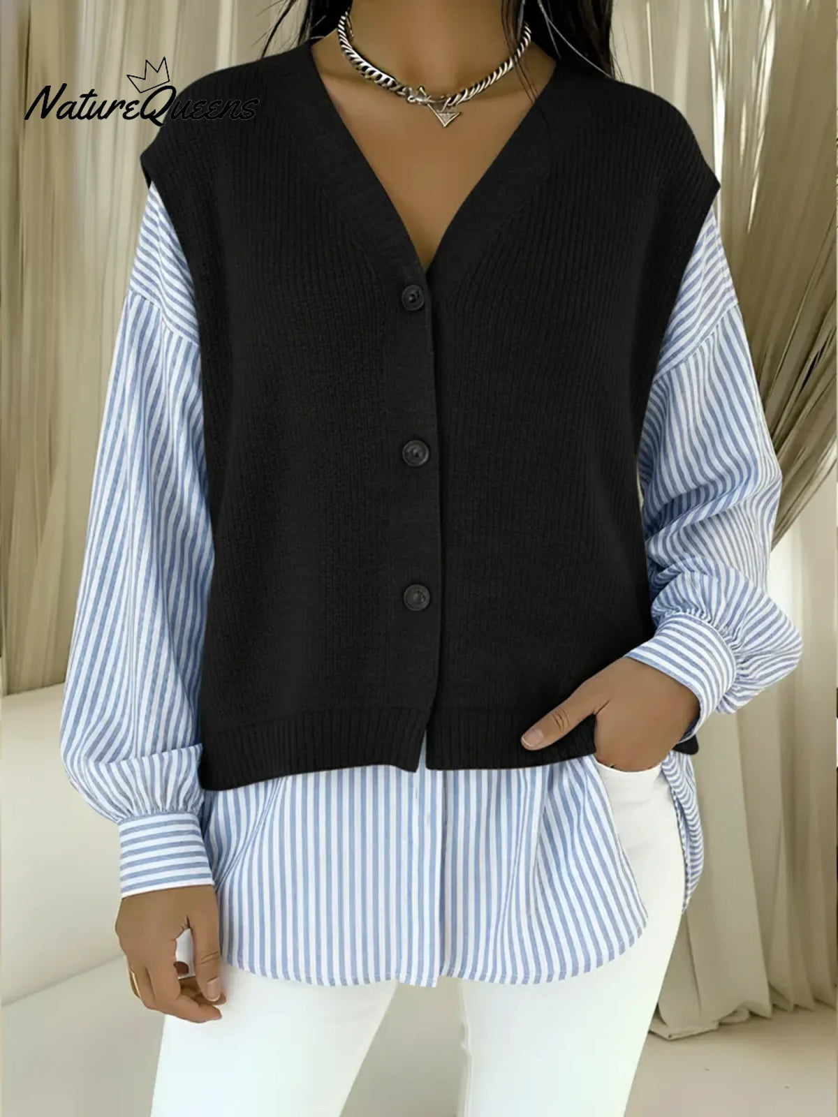 Women's Casual Knit Striped Cardigan