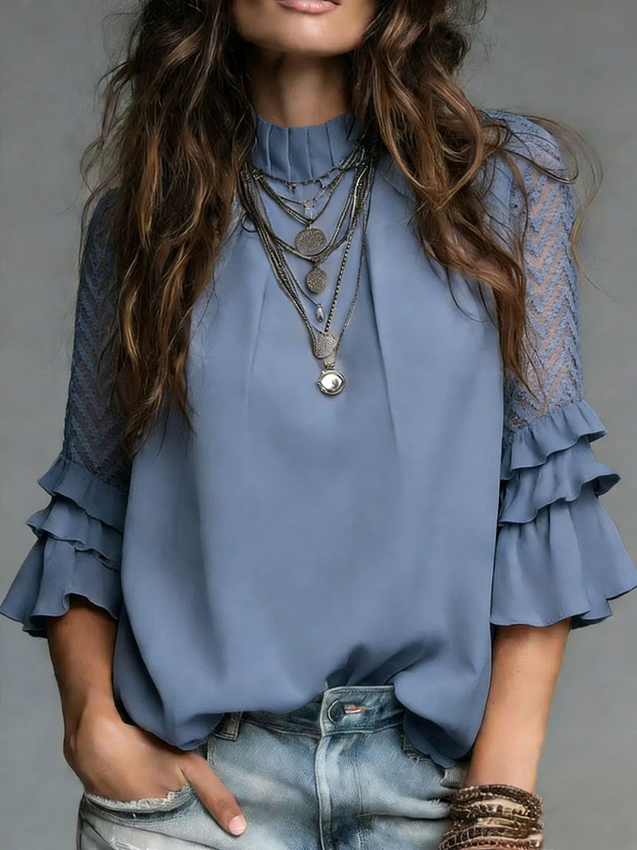 Women's Cozy Minimalist Solid-color Stand Neck 100% Cotton Shirt