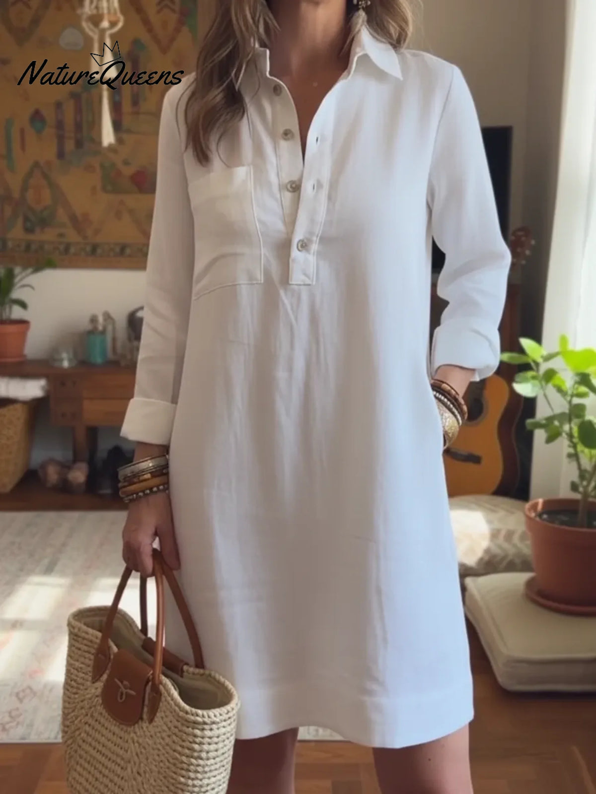 Classic Button-down Linen Shirt Dress
