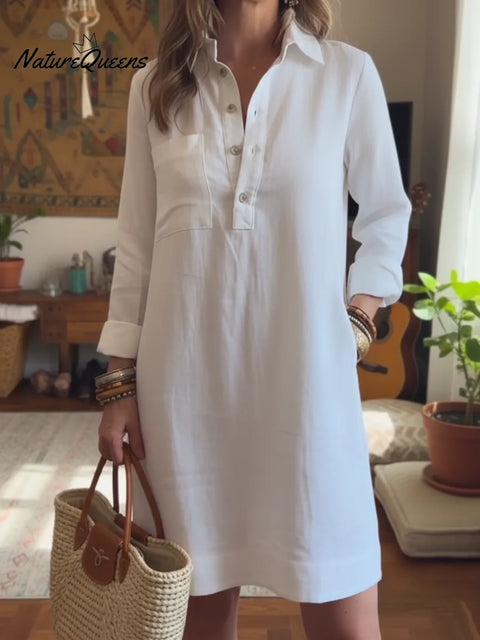 Classic Button-down Linen Shirt Dress