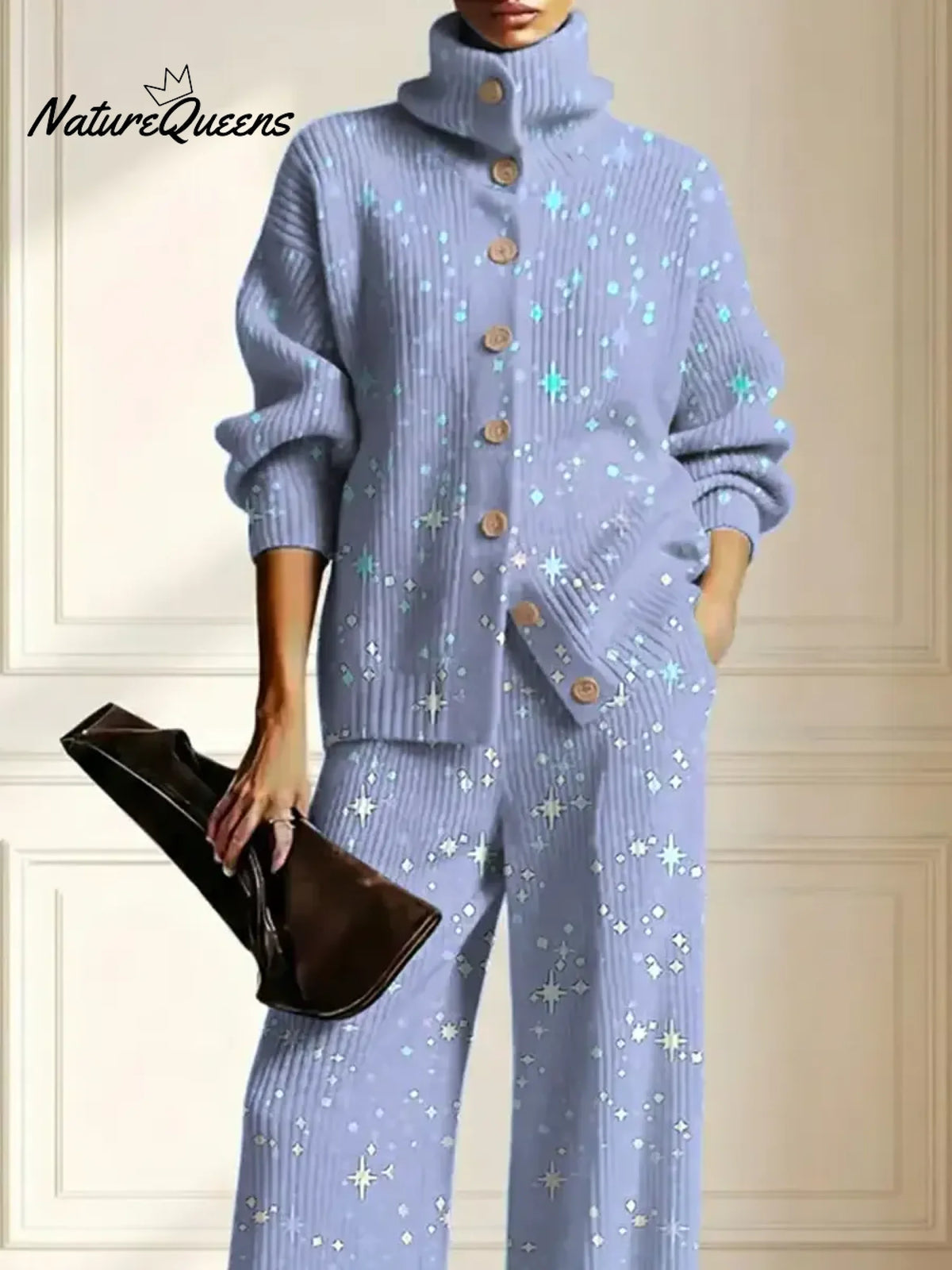 Women's Shiny Pattern Art Print Casual Cotton Knitted Suits