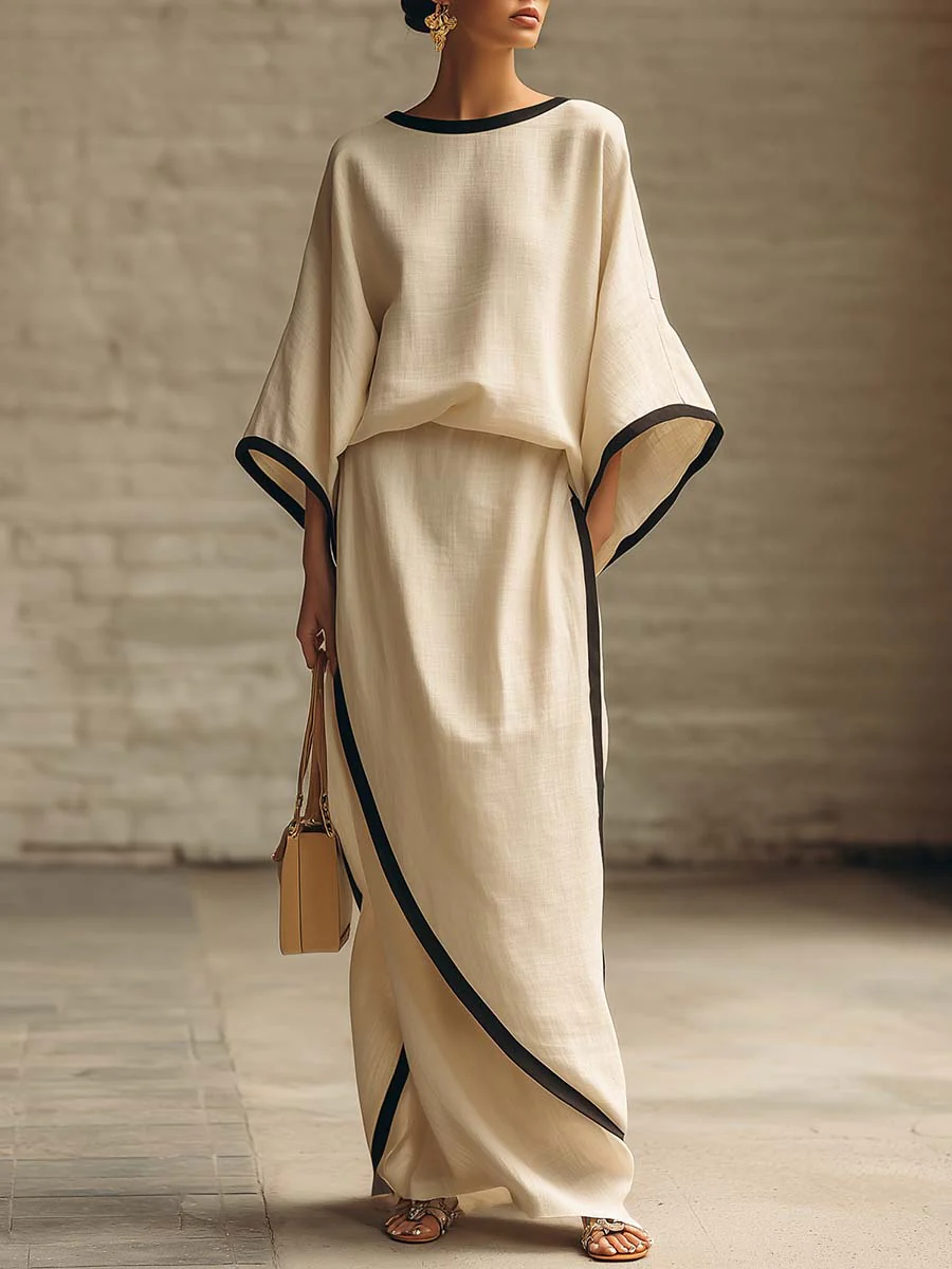 Elegant Irregular Linen Top And Skirt Two-piece Set