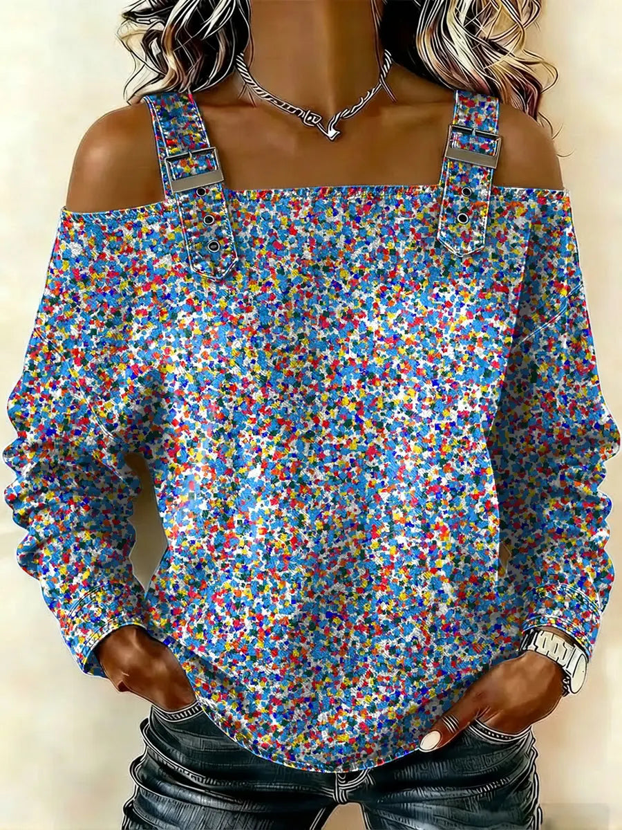 Women‘s Abstract Pattern Art Print Casual Cotton Denim Shirt