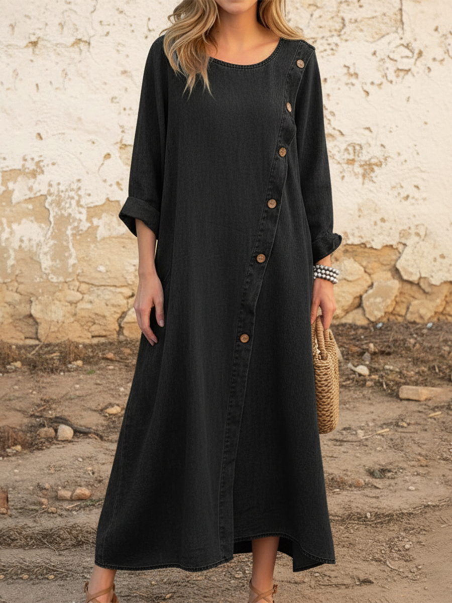 Casual And Cozy Button-down Denim Dress