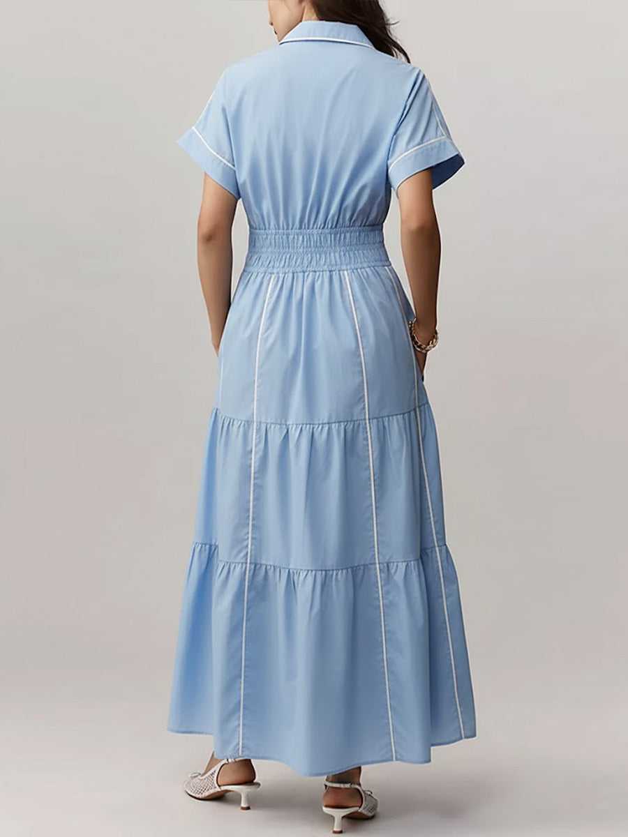 Women's V-neck Short-sleeved Casual Loose Cotton And Linen Dress