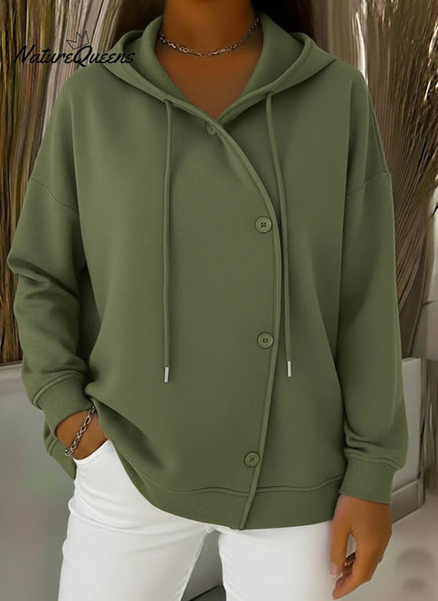 Women's Fashion Button-up Hooded Sweatshirt