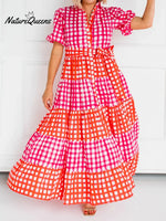 Women's Plaid Short-sleeved Cotton Shirt Dress