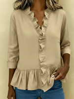 Casual And Elegant Ruffled Collar Cotton Shirt