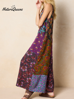 Bohemian Floral Plaid Patchwork Print Loose Jumpsuit