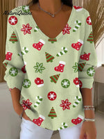 Women's Vintage ChristmasArt Print CasualSweater