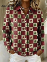 Women's Christmas Plaid Printed Collared Sweater