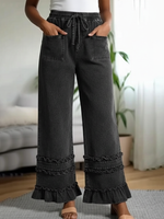 Cozy Ruffle Details Denim Straight-leg Pants