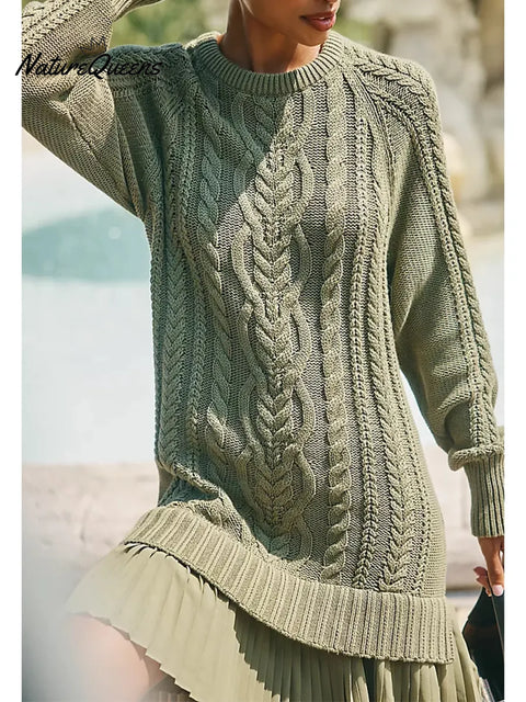 Women's Patchwork Ruffled Knitted Dress