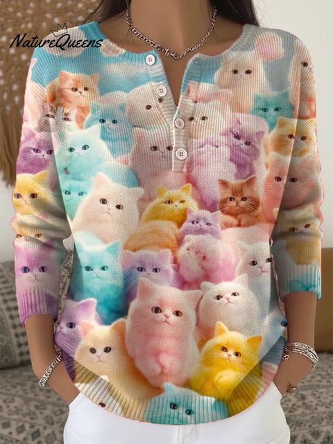 Women's Funny Cats Pattern Art Print Casual Cardigan Sweater