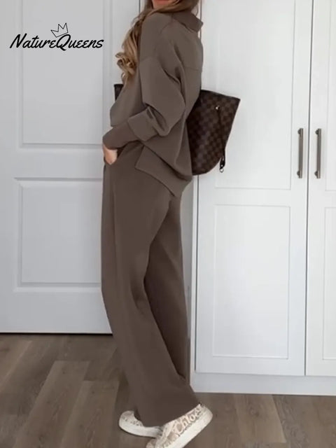 Women's Comfortable Casual Cotton Sweatshirt and Pants Two-Piece Set