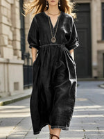 Women's V-neck 3/4 Sleeve Casual Loose Denim Dress