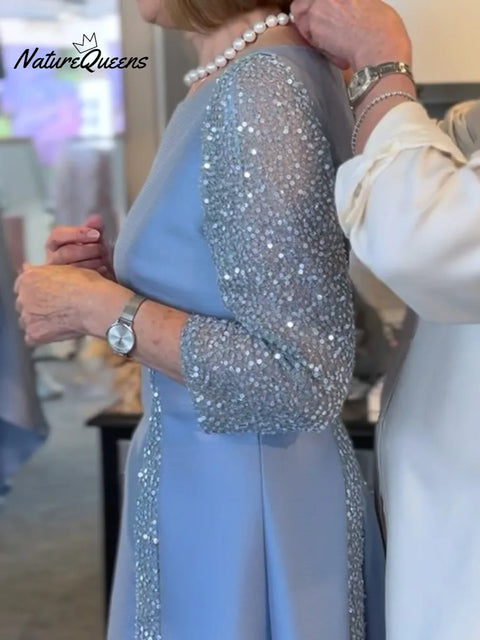 Elegant Round Neck Patchwork Sparkling Midi Dress