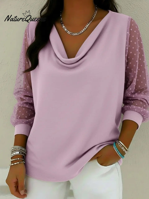 Elegant And Romantic Draped-collar Blouse