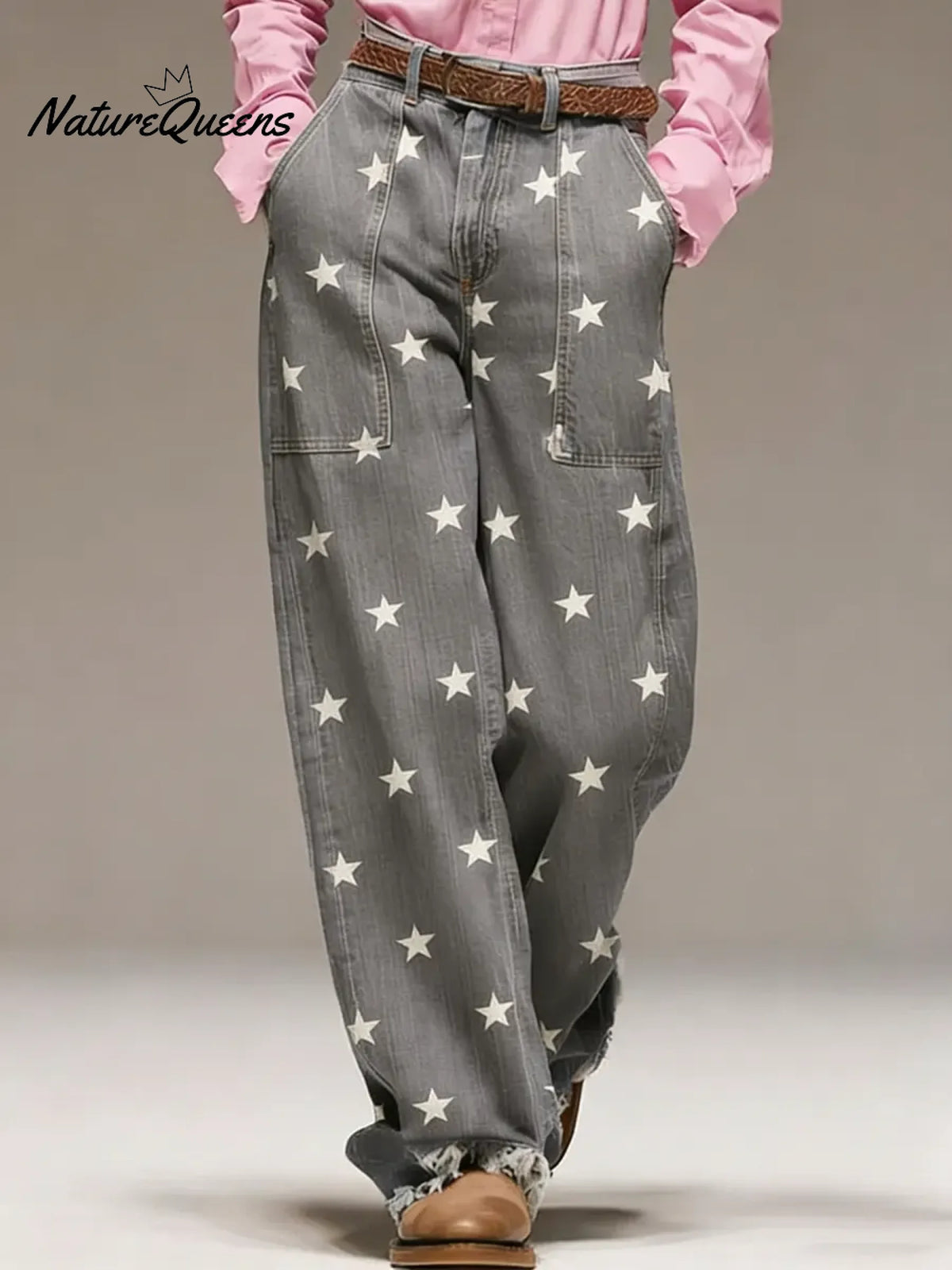 Women's Star Print High-waisted Casual Wide-leg Jeans