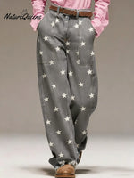 Women's Star Print High-waisted Casual Wide-leg Jeans