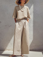 Minimalist & Elegant Solid-color Cotton-linen Two-piece Set
