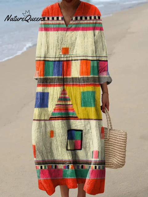 Women's Geometric Pattern Art Print Casual Cotton Dress