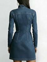 Women's Stand Collar Long Sleeve Casual Slim Fit Denim Dress