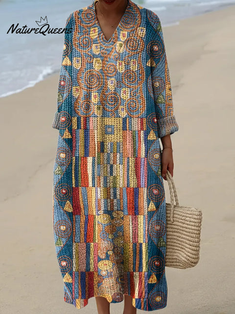 Women's Geometric Pattern Art Print Casual Cotton Knitted Dress